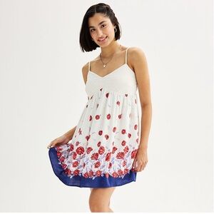 Juniors' Rewind Sleeveless Sweetheart Eyelet Bodice Mini Skater Dress.